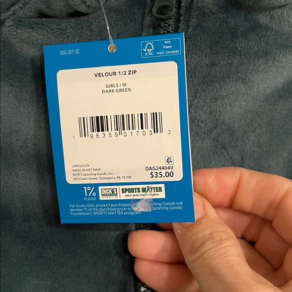 DSG Dark Green Velour Half-Zip Pullover - Picture 2 of 4